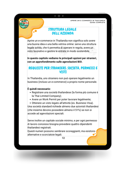 Pagine della guida pratica con informazioni per avviare un’attività e-commerce in Thailandia.