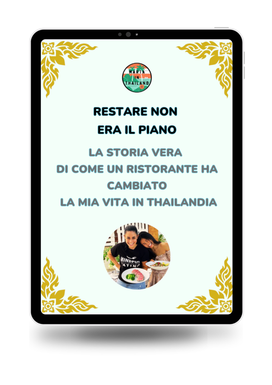 Mockup del libro che racconta l’esperienza reale di come sono arrivata ad aprire un ristorante in Thailandia.